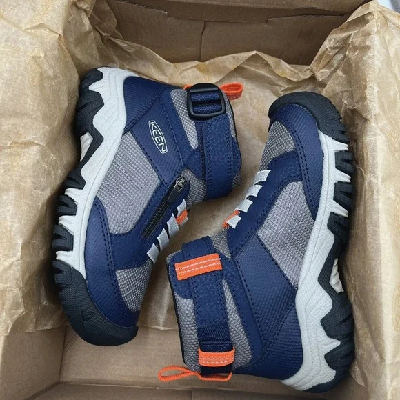 KEEN Boys Targhee Adaptive Slip-on Hiking Shoes Size 11 Navy Blue Grey Orange - Picture 3 of 14